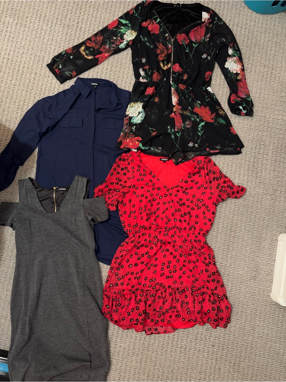 Express - 4 dress bundle - Red Floral V-Neck Ruffle Short Dress